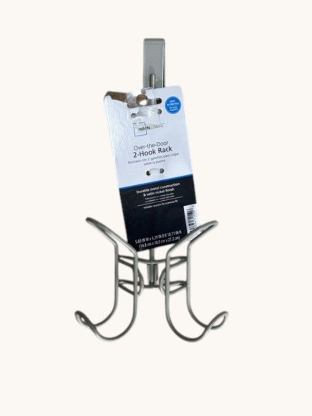 Mainstays Over-the-Door 2-Hook Rack Satin Nickel Metal Organizer MS5642468220004